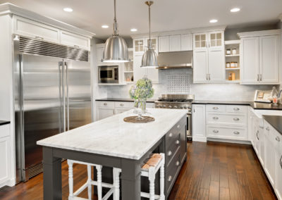 Beautiful Kitchen in Luxury Home with Island and Stainless Steel